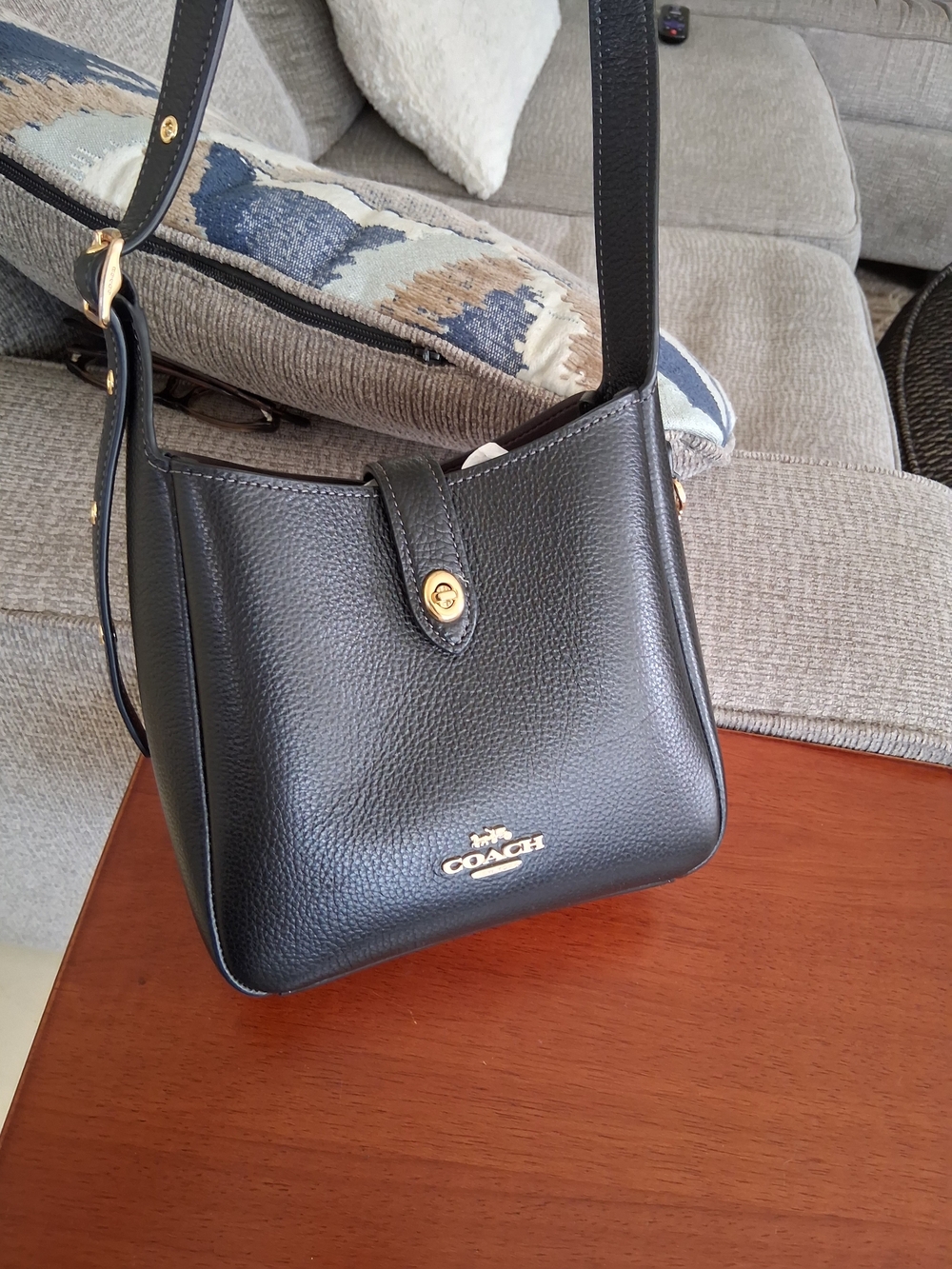 COACH Black Pebbled Leathe crossbody  Bag